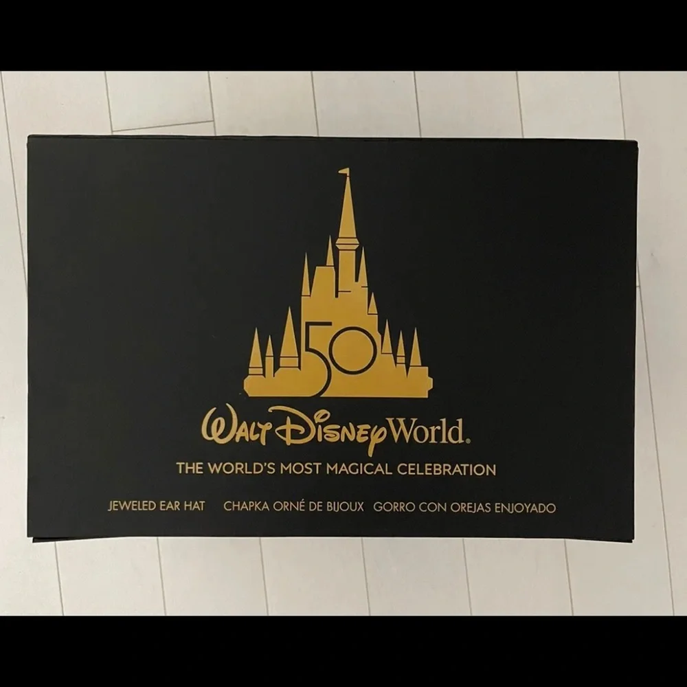 Disney World 50th Anniversary Jeweled Mickey Ear Hat Gold Luxe Disney Parks NWT - Picture 3 of 8